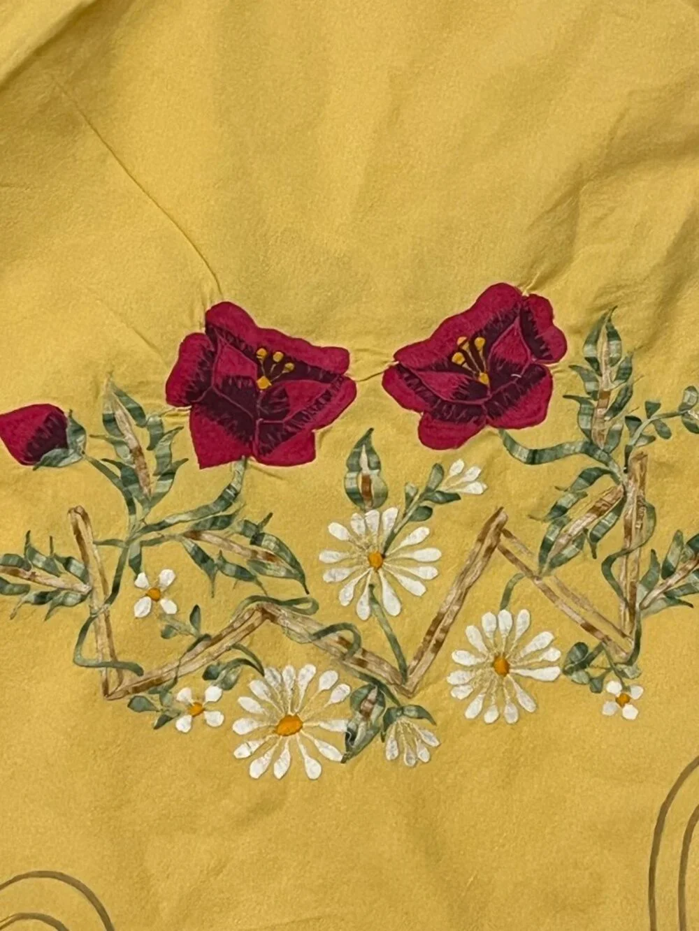 Vintage Yellow Embroidered Floral Tablecloth Rectangle 57